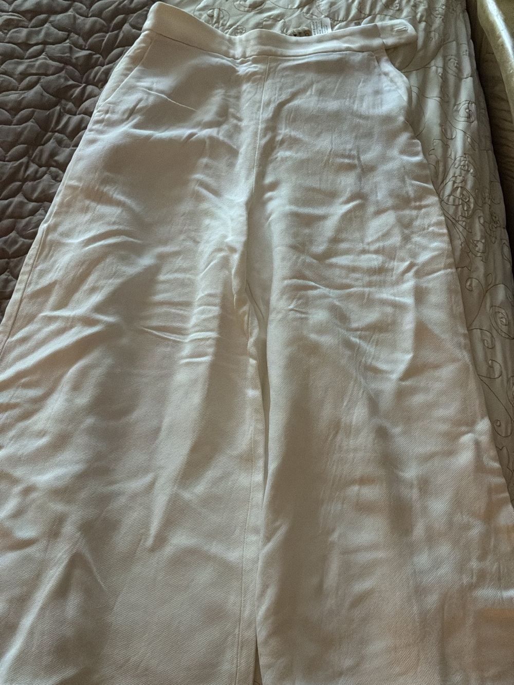 Massimo Dutti Off-White Textured Trousers